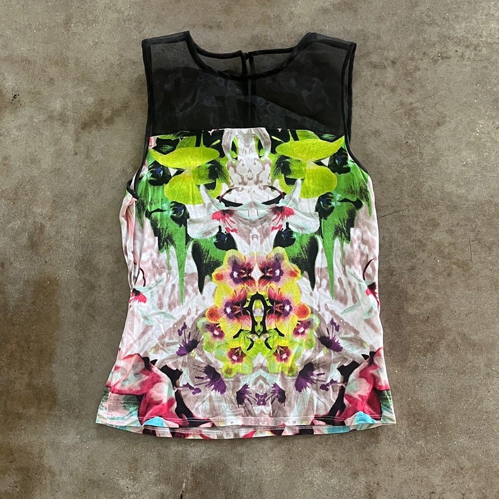 Prabal Gurung for Target Floral Print Mesh Yoke Sleeveless Top - Multicolor